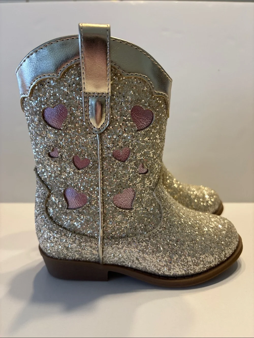 Cat & Jack Toddler Gold Glitter Dallas Cowboy Boot with Pink Accents